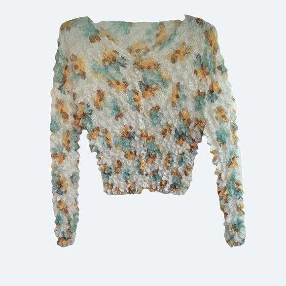 COPY - Popcorn bubble textured sunflower floral cardigan Fit S to XL - Picture 1 of 10